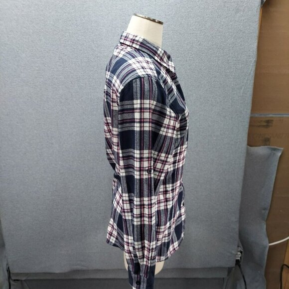 Stillwater Supply Top Womens Large Purple Plaid Long Roll Tab Sleeve Button Up - Picture 4 of 9
